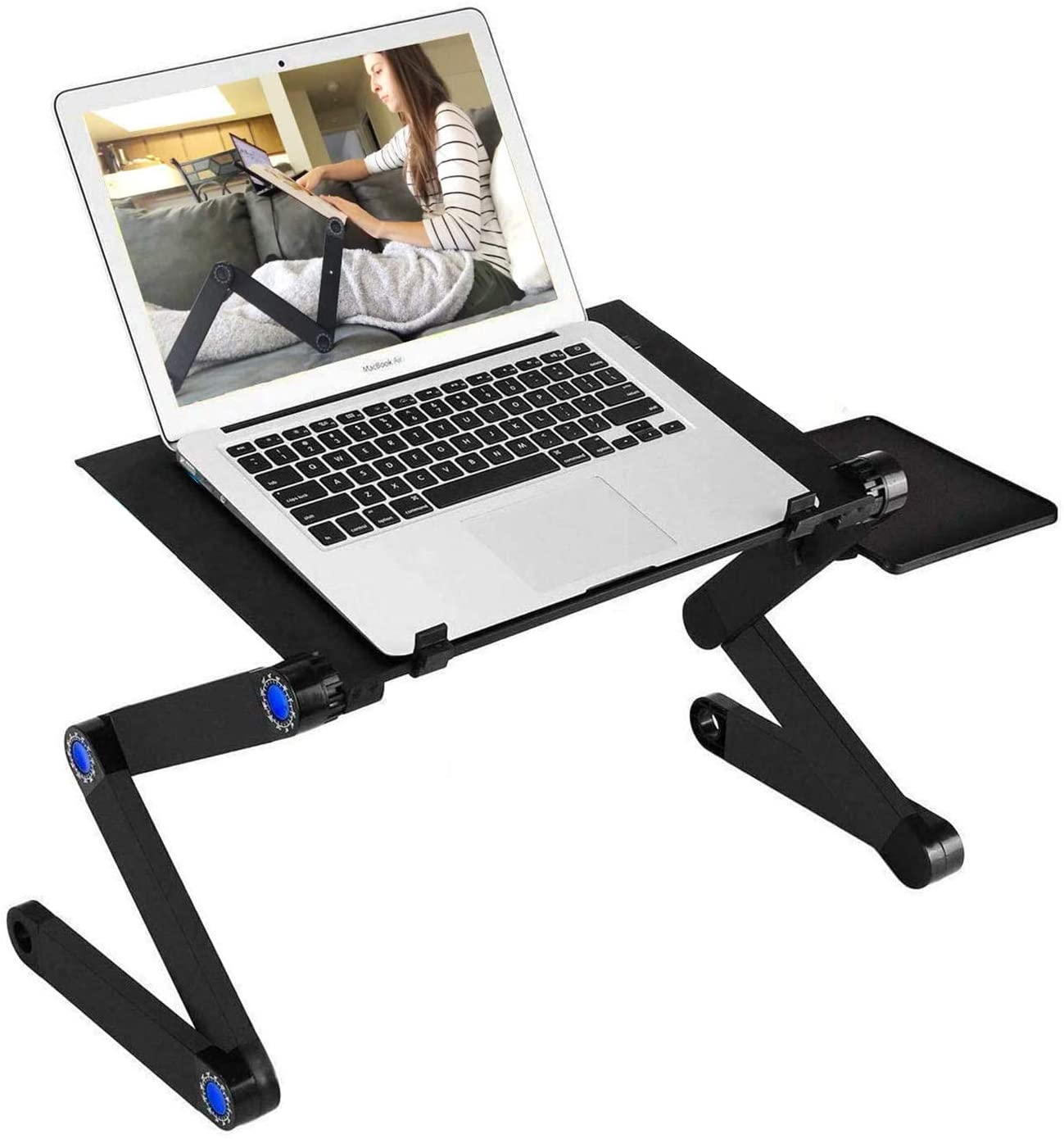 Adjustable Laptop Stand, RAINBEAN Laptop Desk with 2 CPU Cooling USB Fans for Bed Aluminum Lap Workstation Desk with Mouse Pad, Foldable Cook Book Stand Notebook Holder